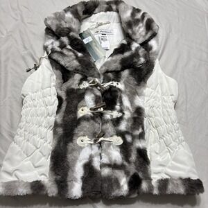 New Montana Co Women Faux Fur Vest with Zipper Pockets F575 SizeM Gray White NWT